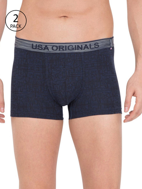 

Jockey Men Pack of 2 Navy Blue & Black Printed Trunks