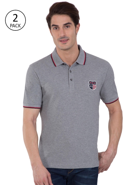 

Jockey Men Pack of 2 Grey Melange Solid Polo Collar T-shirts