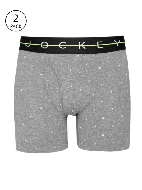 

Jockey Men Pack of 2 Grey Melange & White Printed Trunks 10799416-2