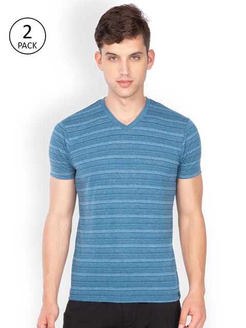 

Jockey Men Pack of 2 Blue Striped V-Neck Lounge T-shirts