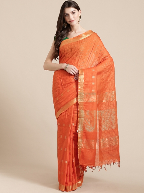 

swatika Orange Woven Design Handloom Bhagalpuri Saree