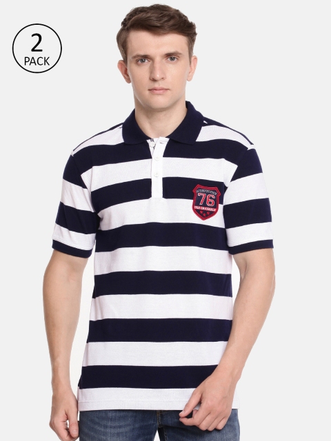

Jockey Men Pack of 2 Navy Blue & White Striped Polo Collar T-shirts