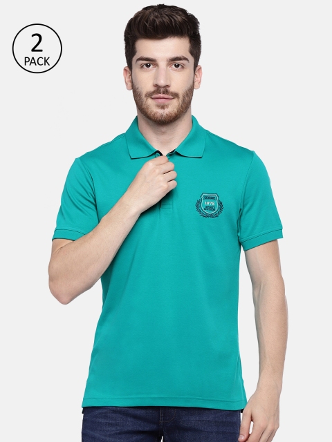 

Jockey Men Pack of 2 Sea Green Solid Polo Collar T-shirts