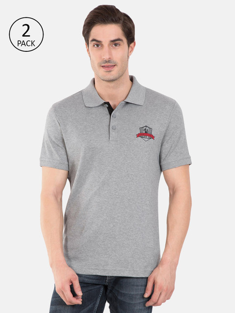 

Jockey Men Pack of 2 Grey Melange Solid Polo Collar Athleisure T-shirts
