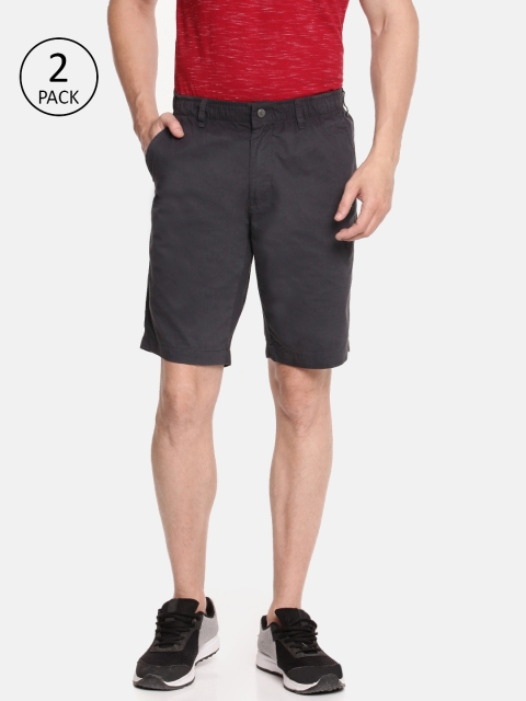 

Jockey Men Pack of 2 Charcoal Grey Solid Straight Fit Regular Shorts