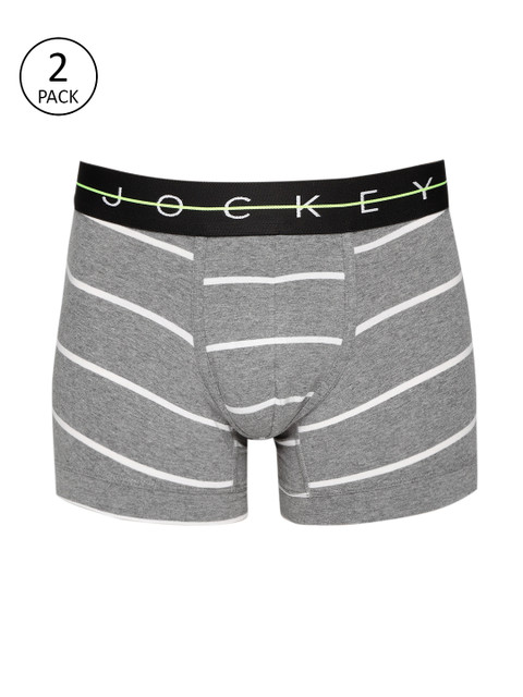 

Jockey Men Pack of 2 Charcoal Grey & White Striped Trunks