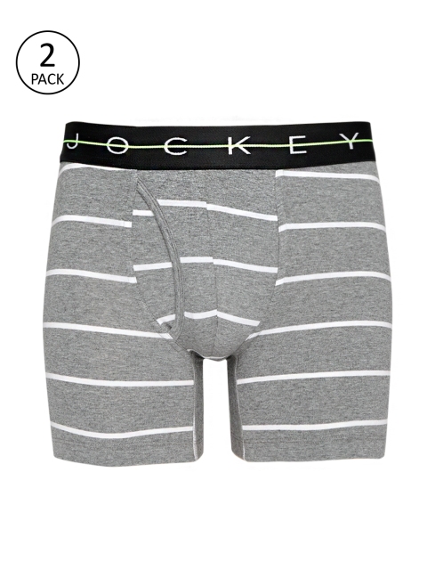 

Jockey Men Pack of 2 Grey Melange & White Striped Trunks