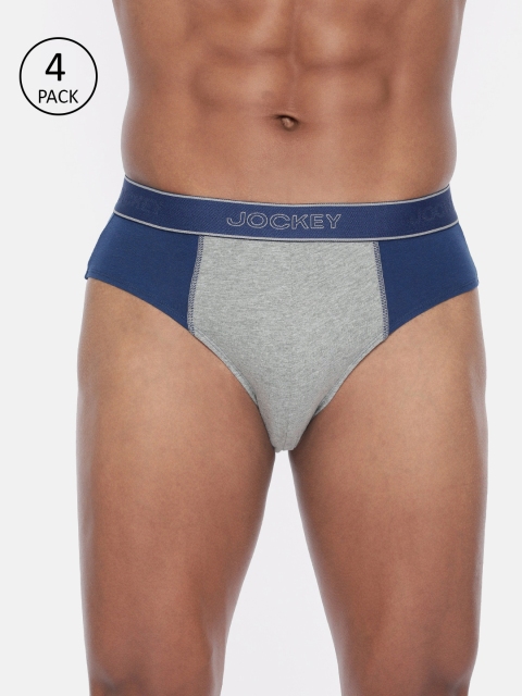 

Jockey Men Pack of 4 Grey Melange & Blue Colourblocked Briefs 1011-0205