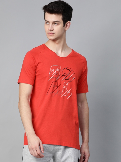 

Hrx By Hrithik Roshan Men Aurora Red Printed Bio-Wash Football Pure Cotton T-shirt, Rust