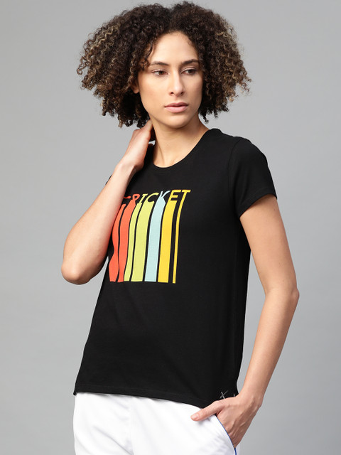 

HRX By Hrithik Roshan Women Jet Black Printed Rapid-Dry Cricket T-shirt