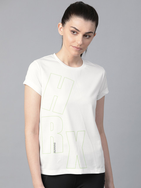 

Hrx By Hrithik Roshan Women Brilliant White Printed Rapid-Dry N9 Running T-shirt