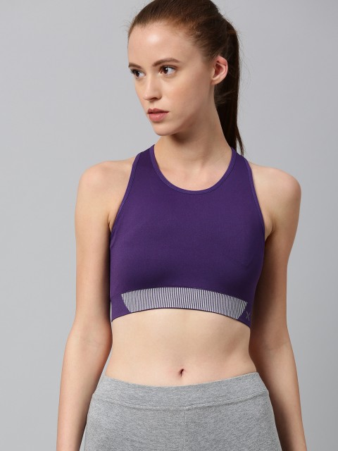 

HRX by Hrithik Roshan Loganberry Soild Medium Support Seamless Rapid-Dry Yoga Sports Bra, Purple