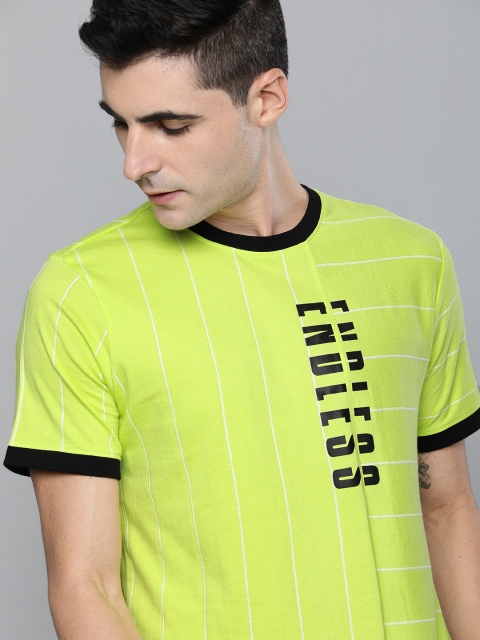 

Hrx By Hrithik Roshan Men Wild Lime Striped Bio-Wash Lifestyle Tshirts, Lime green