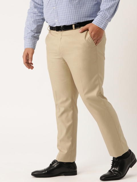 

Sztori Plus Size Men Beige Regular Fit Solid Formal Trousers