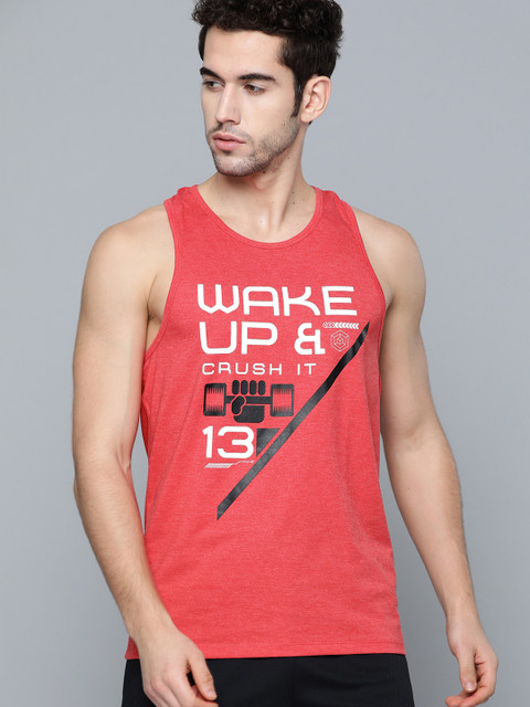 

HRX by Hrithik Roshan Men Red Melange Printed Rapid-Dry Training T-shirt