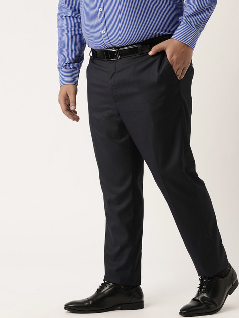 

Sztori Plus Size Men Navy Blue Regular Fit Solid Formal Trousers