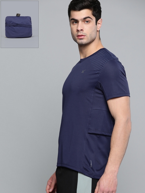 

Hrx By Hrithik Roshan Men Medieval Blue Solid Packable With Earphone Loop Outdoor Tshirts, Navy blue