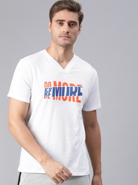 

HRX by Hrithik Roshan Men White Printed Bio-Wash Lifestyle V-Neck Pure Cotton T-shirt