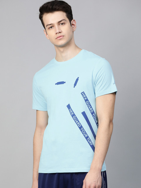 

HRX By Hrithik Roshan Men Blue Printed Bio-Wash Cricket T-shirt