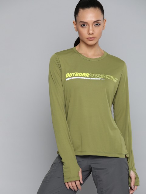 

HRX by Hrithik Roshan Women Olive Green Branch Solid Outdoor Tshirts
