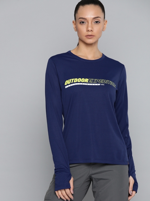 

HRX by Hrithik Roshan Women medieval blue Solid Outdoor Tshirts, Navy blue