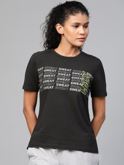 

Hrx By Hrithik Roshan Women Jet Black Printed Lycra Training Tshirts