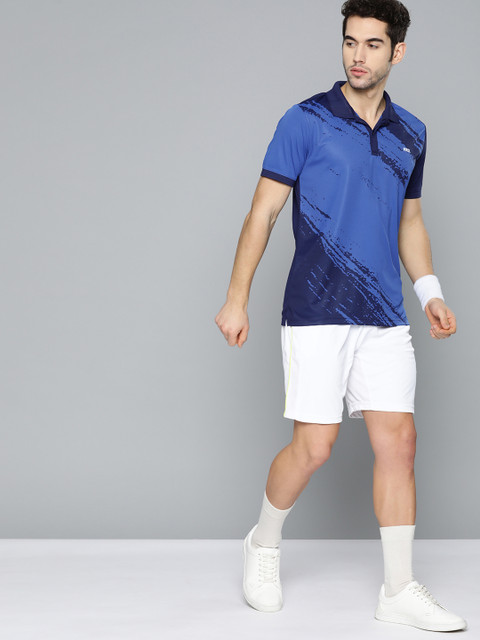 

Hrx By Hrithik Roshan Men Medieval Blue Printed Rapid-Dry Racket Sports Polo Tshirts