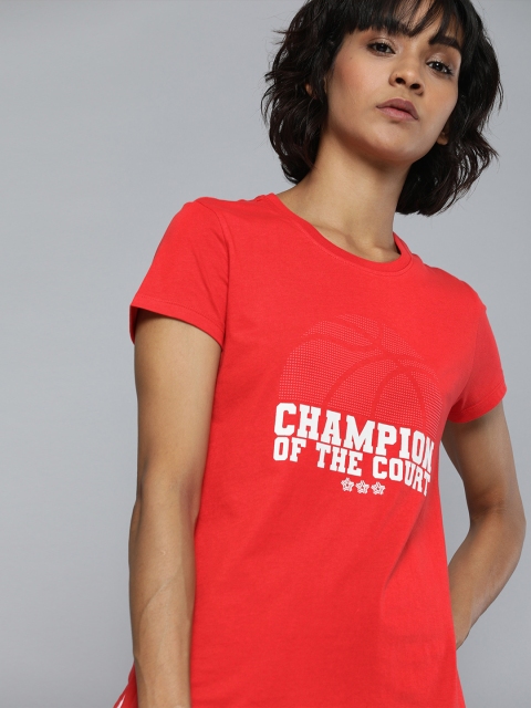 

Hrx By Hrithik Roshan Women Orange and White Printed Bio-Wash Basketball Tshirts