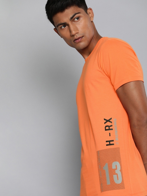 

HRX by Hrithik Roshan Men Peach-Coloured Printed Round Neck T-shirt