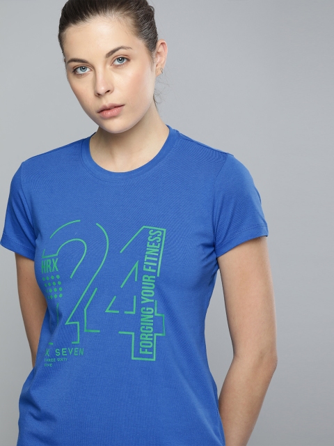 

Hrx By Hrithik Roshan Women Blue Printed Rapid-Dry Training Tshirts
