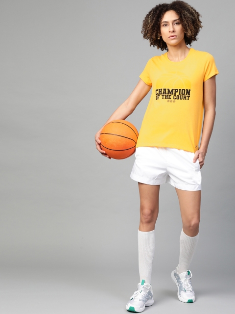 

Hrx By Hrithik Roshan Women Mustard Yellow & Black Printed Bio-Wash Basketball T-shirt
