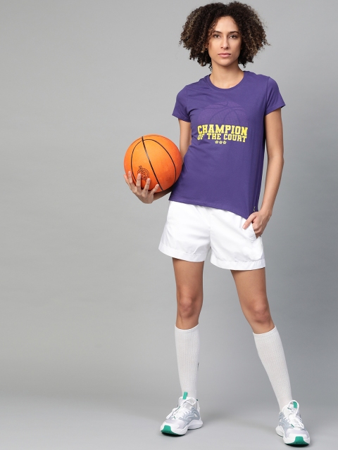 

HRX By Hrithik Roshan Women Deep Visteria Printed Bio-Wash Basketball T-shirt, Purple