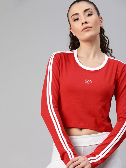 

Hrx By Hrithik Roshan Women Red Solid Slim Fit Lycra Lifestyle Tshirts