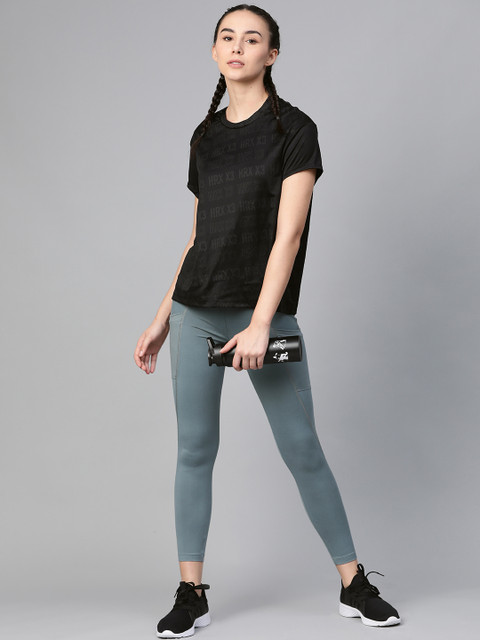 

Hrx By Hrithik Roshan Women Jet Black Printed Rapid-Dry N9 Antimicrobial Technology Training Tshirts