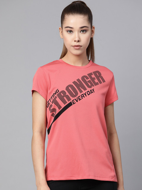 

HRX By Hrithik Roshan Pink Printed Rapid Dry N9 Antimicrobial Technology Training T-shirt