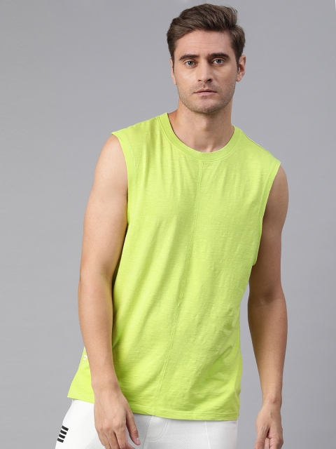 

HRX by Hrithik Roshan Men Lime Green Solid Bio-Wash Round Neck T-shirt with Printed Detail