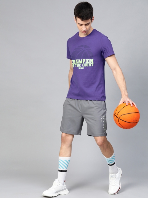 

Hrx By Hrithik Roshan Men Deep Visteria Printed Bio-Wash Basketball Tshirts, Purple