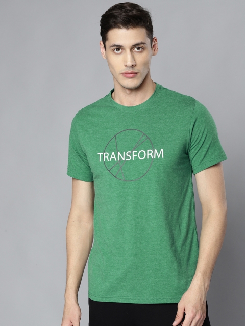 

HRX by Hrithik Roshan Men Green Melange Printed Organic Yoga Tshirts