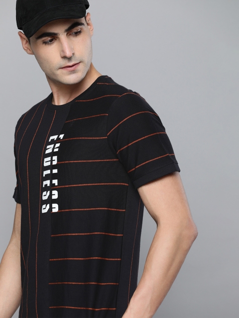 

Hrx By Hrithik Roshan Men Black Striped Bio-Wash Lifestyle Tshirts