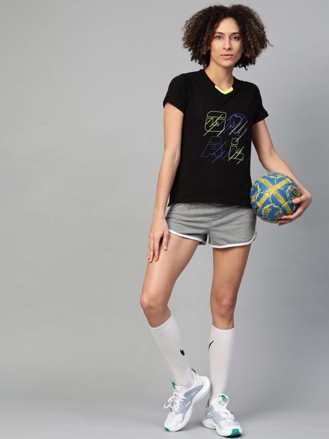 

Hrx By Hrithik Roshan Women Jet Black & Yellow Printed Football T-shirt