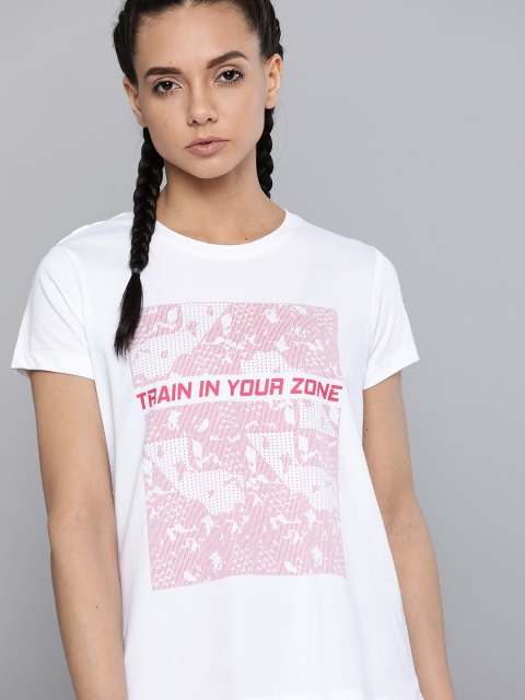 

Hrx By Hrithik Roshan Women Brilliant White & Magenta Printed Rapid-Dry Training Tops