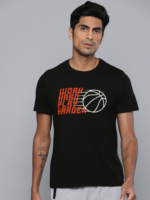 

HRX by Hrithik Roshan Men Black Printed Round Neck Basketball T-shirt