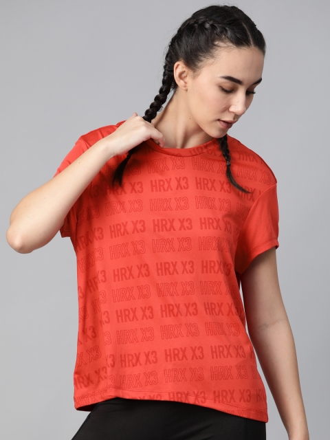 

Hrx By Hrithik Roshan Women Aurora Red Printed Rapid-Dry N9 Antimicrobial Technology Training Tshirts