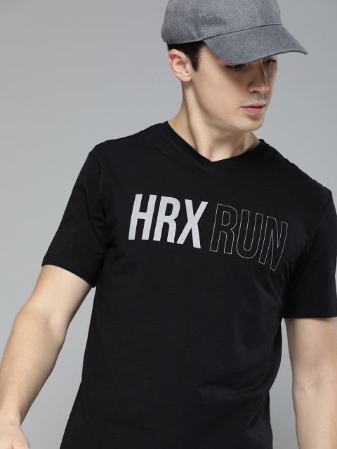 

HRX by Hrithik Roshan Men Black Printed V-Neck Lycra Running T-shirt