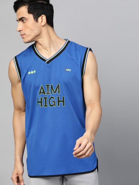 Hrx By Hrithik Roshan Men Blue Printed Rapid Dry Basketball Tank Top