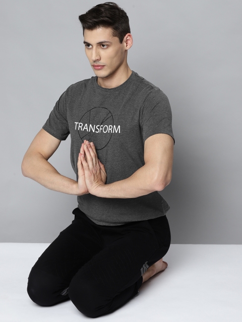 

HRX by Hrithik Roshan Men Anthra Melange Printed Organic Yoga T-shirts, Charcoal