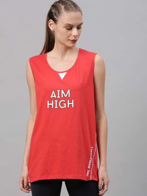 

HRX By Hrithik Roshan Women Aurora Red Printed Basketball Pure Cotton T-shirt