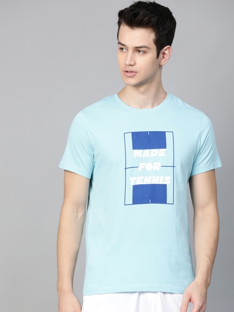 

Hrx By Hrithik Roshan Men Crystal Blue Printed Bio-Wash Racket Sports Tshirts