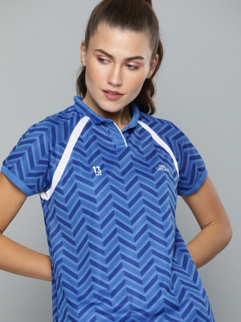 

HRX by Hrithik Roshan Women Strong Blue Printed Rapid-Dry Polo Cricket T-shirt