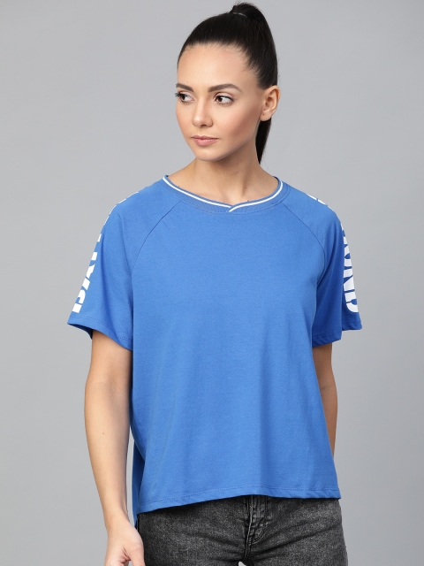 

Hrx By Hrithik Roshan Women Strong Blue Solid Boxy Fit Bio-Wash Lifestyle T-shirt